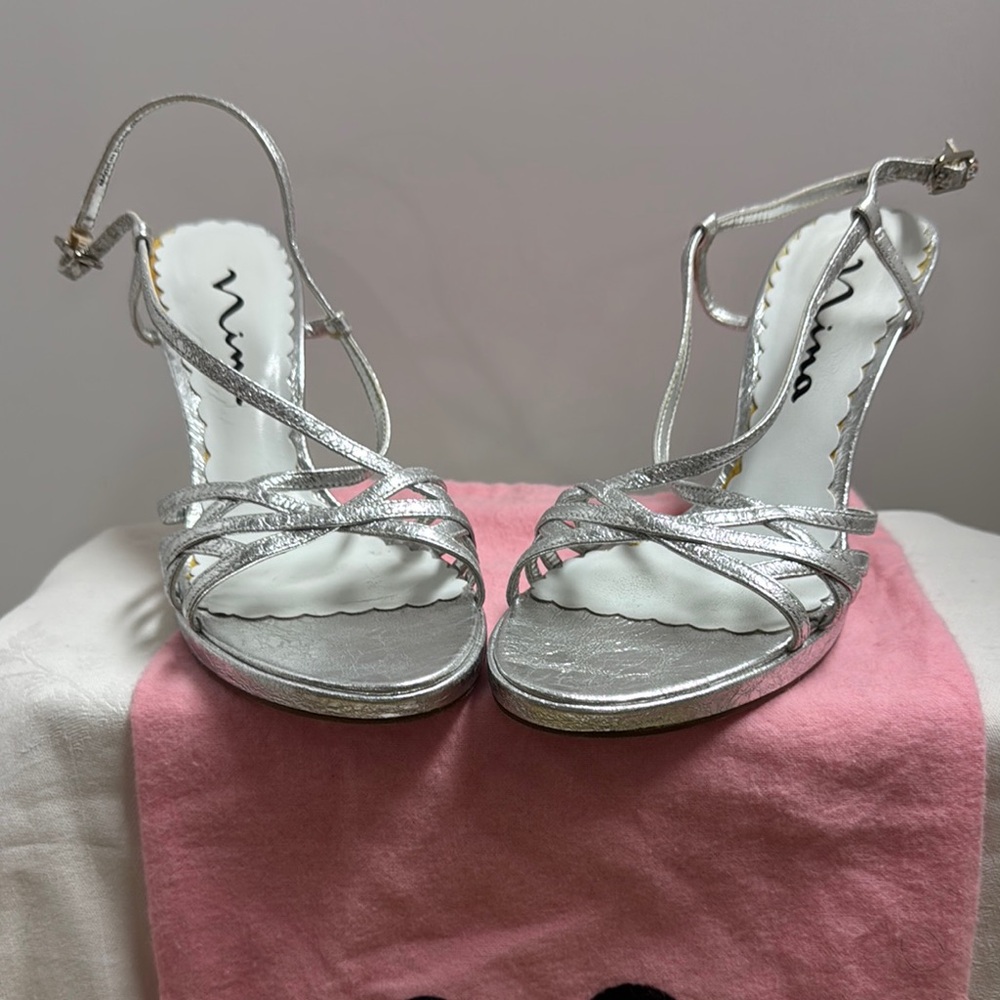 Nina Silver Stiletto 4 inch Heels Strappy Sandals